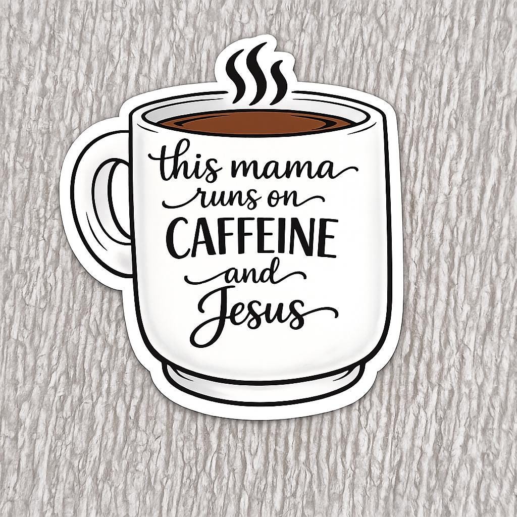 This mama runs of caffeine and Jesus sticker