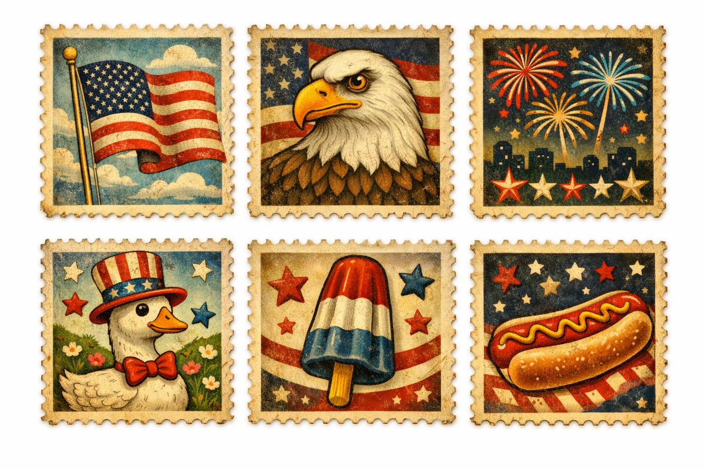 Postage stamp Fourth of July stickers