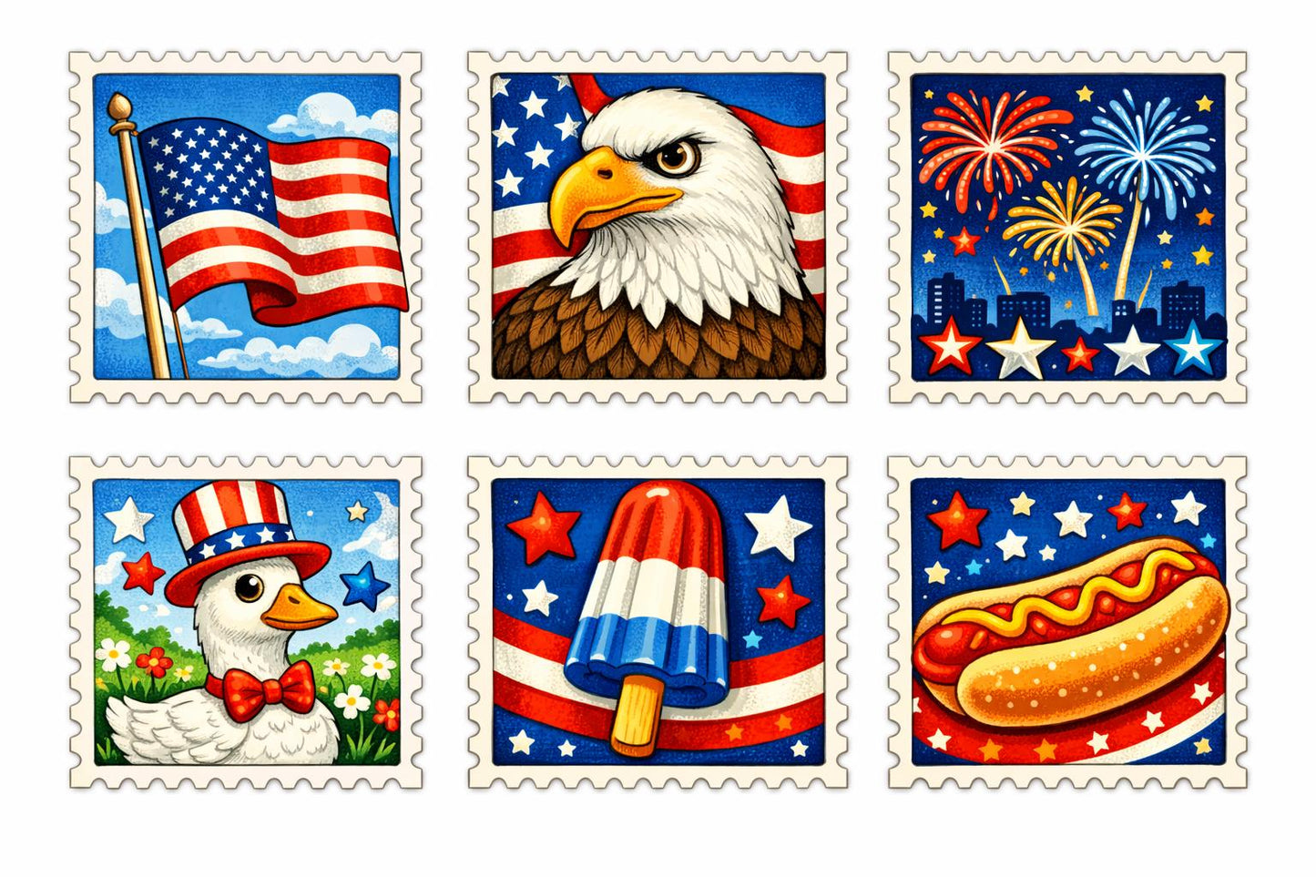 Postage stamp Fourth of July stickers