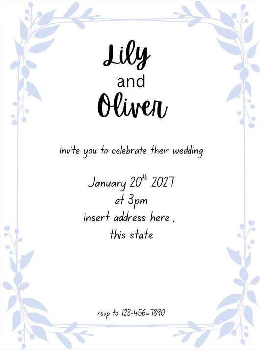 Blue floral wedding invitation save the date simple elegant