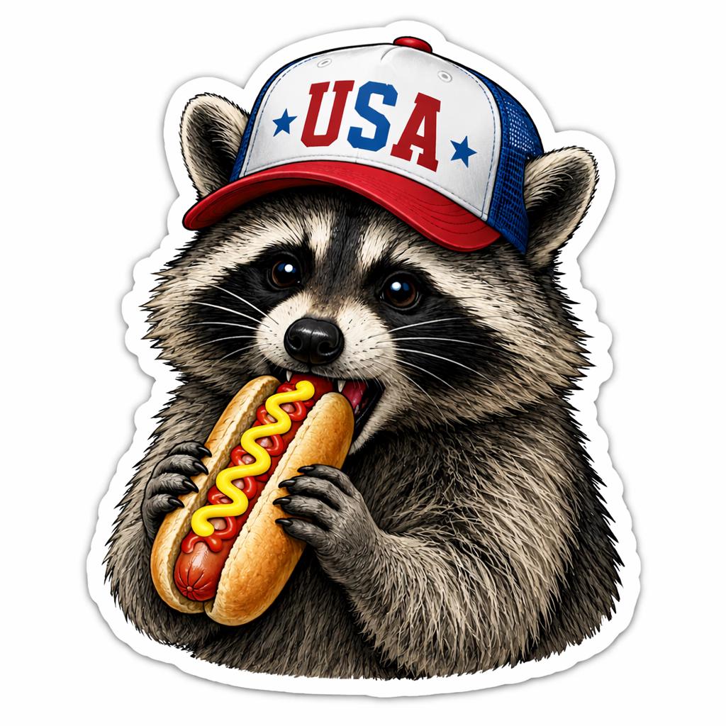 American raccoon Fourth of July sticker